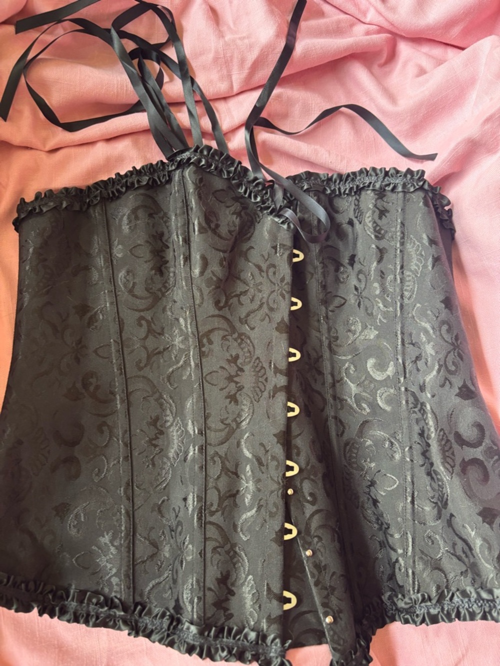 Black Floral Brocade Corset Top